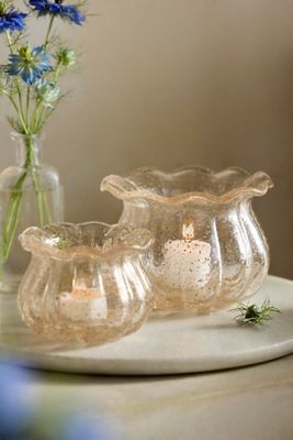 Golden Fleck Scalloped Glass Votive Holder