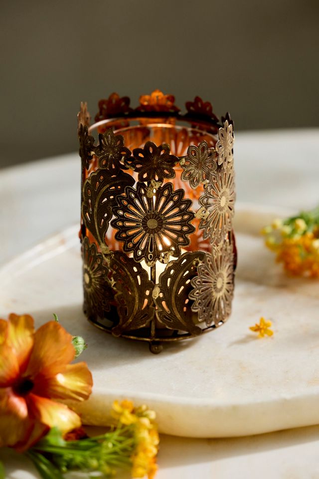 Floral Medallion Iron Candle Holder #3