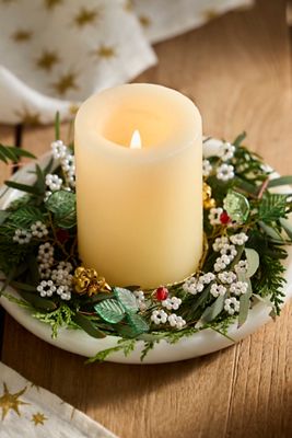 Pearl Blossoms + Bells Pillar Candle Wreath