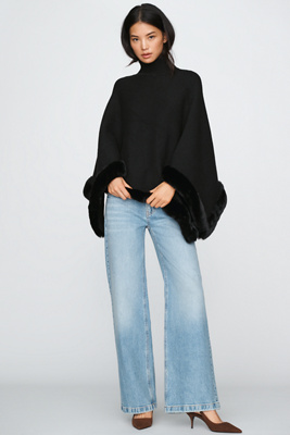 By Anthropologie Faux Fur Trimmed Oversized Poncho by Anthropologie