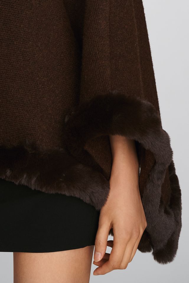 By Anthropologie Faux Fur Trimmed Oversized Poncho #1