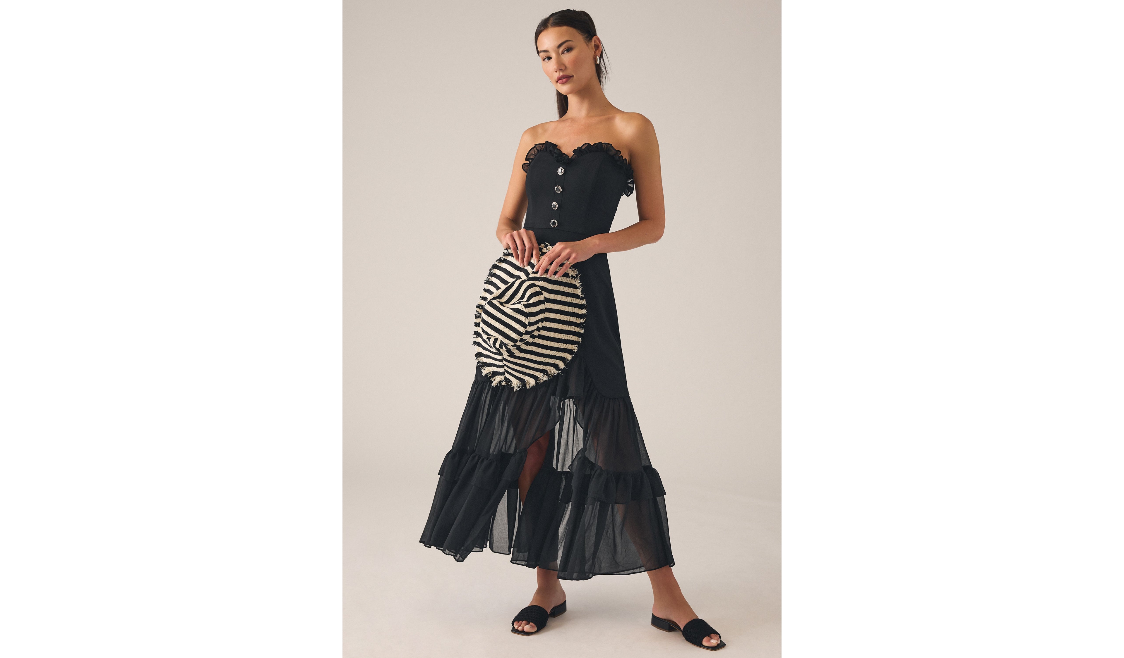 Hutch Strapless Tiered Ruffle Side-Slit Dress
