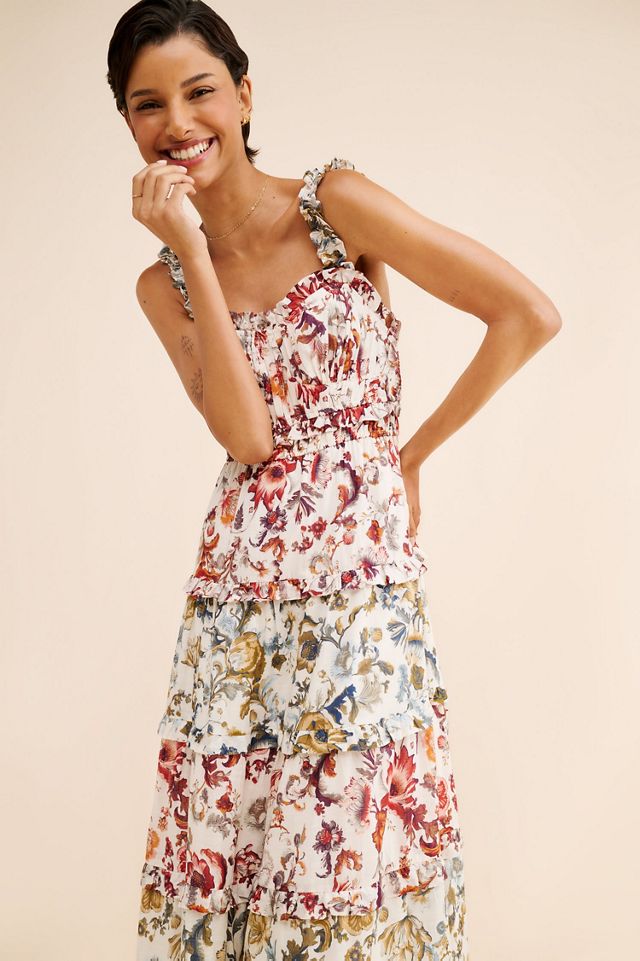 Sleeveless Square-Neck Ruffle Tiered Midi Dress #3