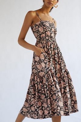 Lusana Floral Midi Dress