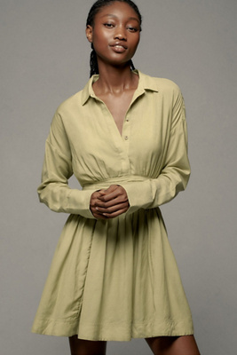Maeve Long-Sleeve Mini Shirt Dress | Anthropologie