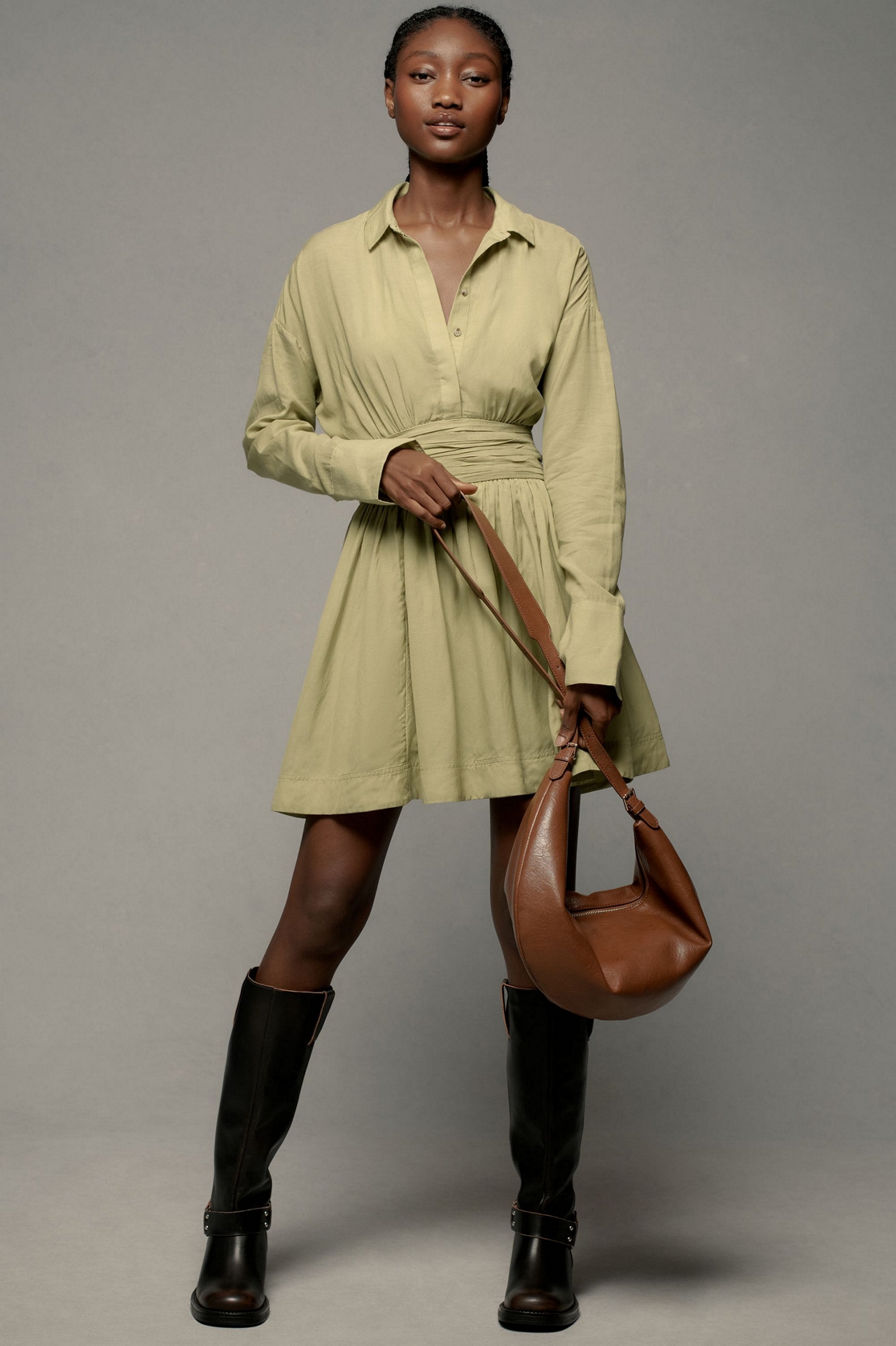 Maeve Long-Sleeve Mini Shirt Dress