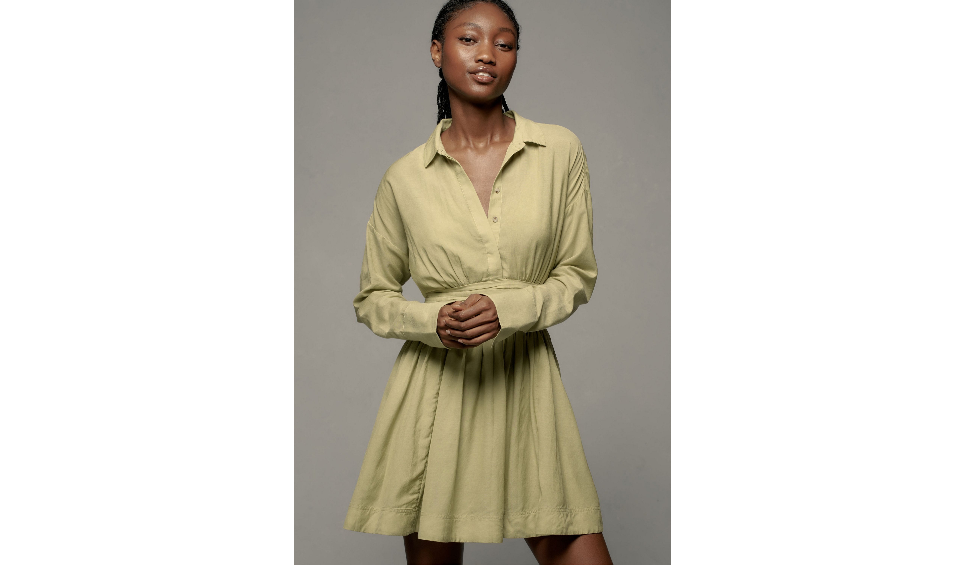 Maeve Long-Sleeve Mini Shirt Dress