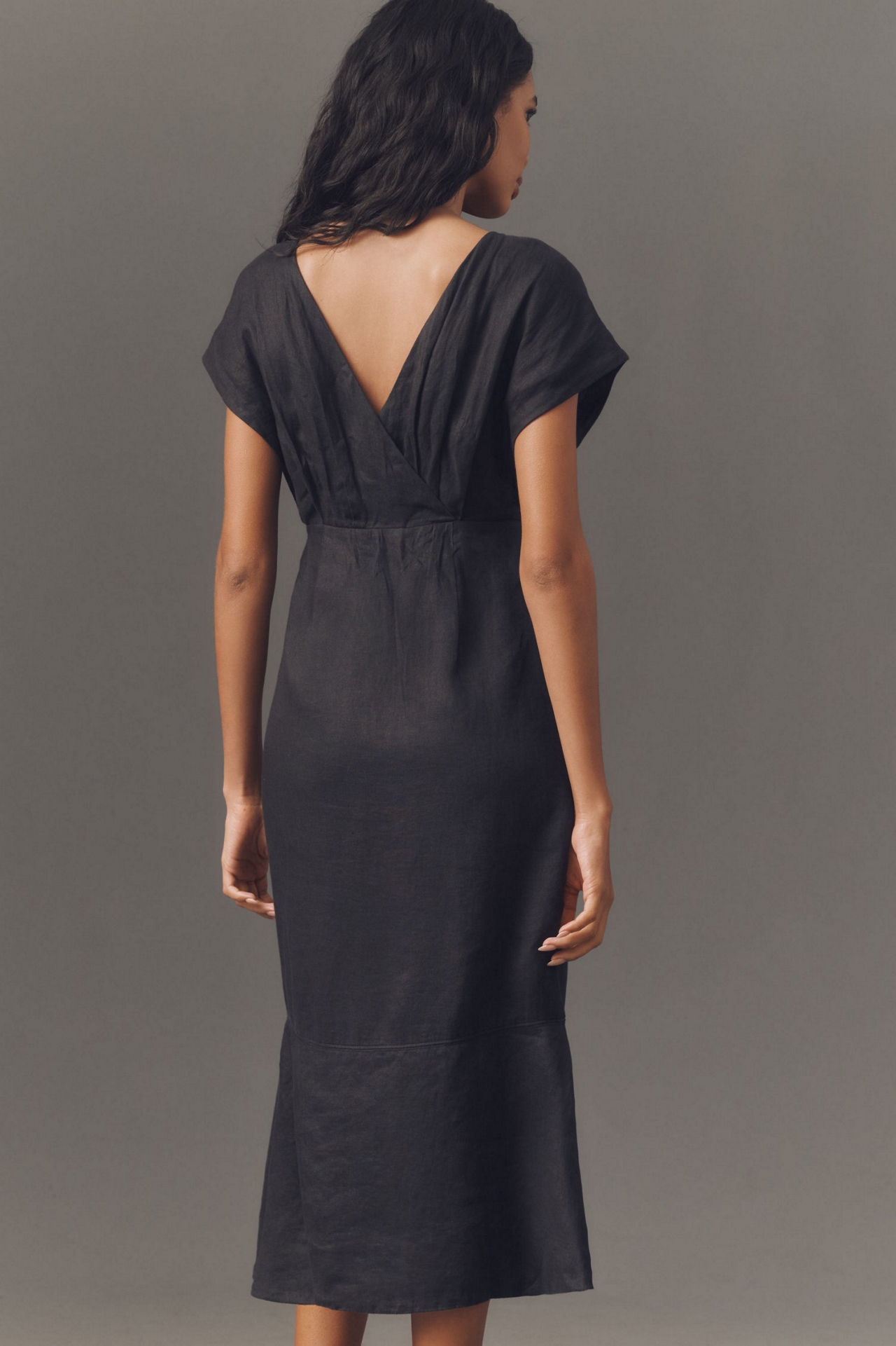 Wrap Back Linen Midi Dress