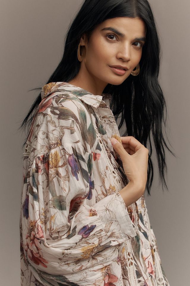 Long-Sleeve Appliqué Batwing Blouse #2