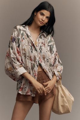 Long-Sleeve Appliqué Batwing Blouse