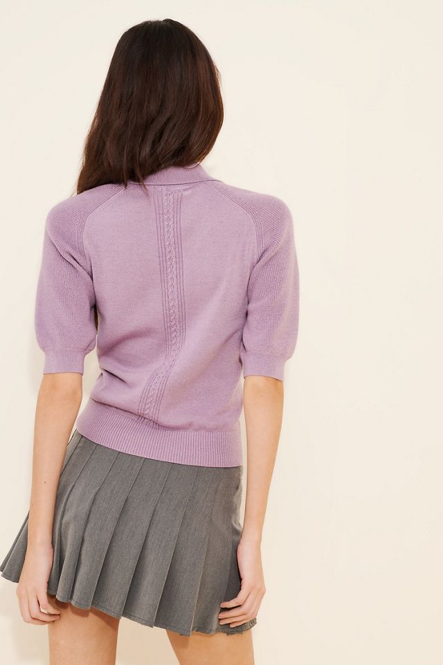 Maeve Short-Sleeve Collared Scoop-Neck Sweater #2