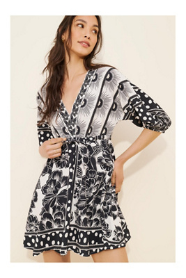 farm rio puff sleeve mini dress black and white NWT Farm Rio black and white polka dot puff sleeve