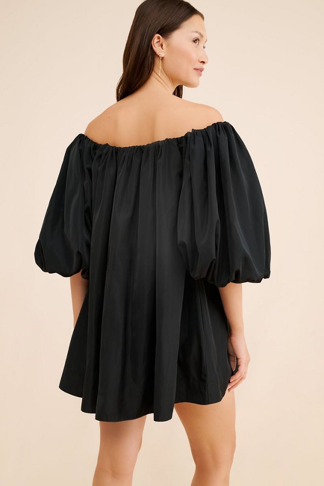 open lace back dress Shiny Puff Sleeve Mini Dress