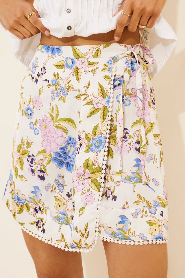 Maeve Printed Satin Wrap Mini Skirt #2