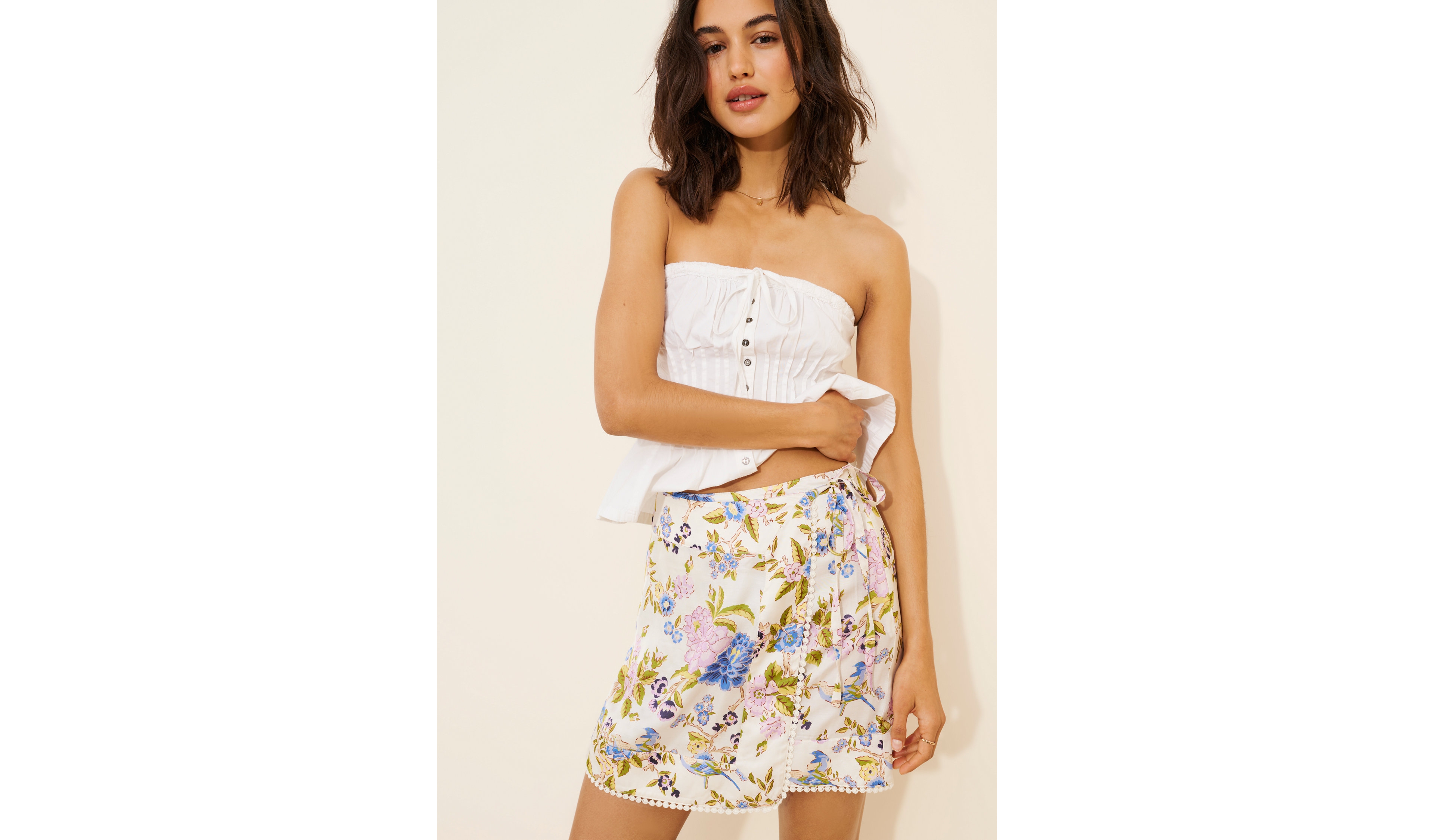 Maeve Printed Satin Wrap Mini Skirt