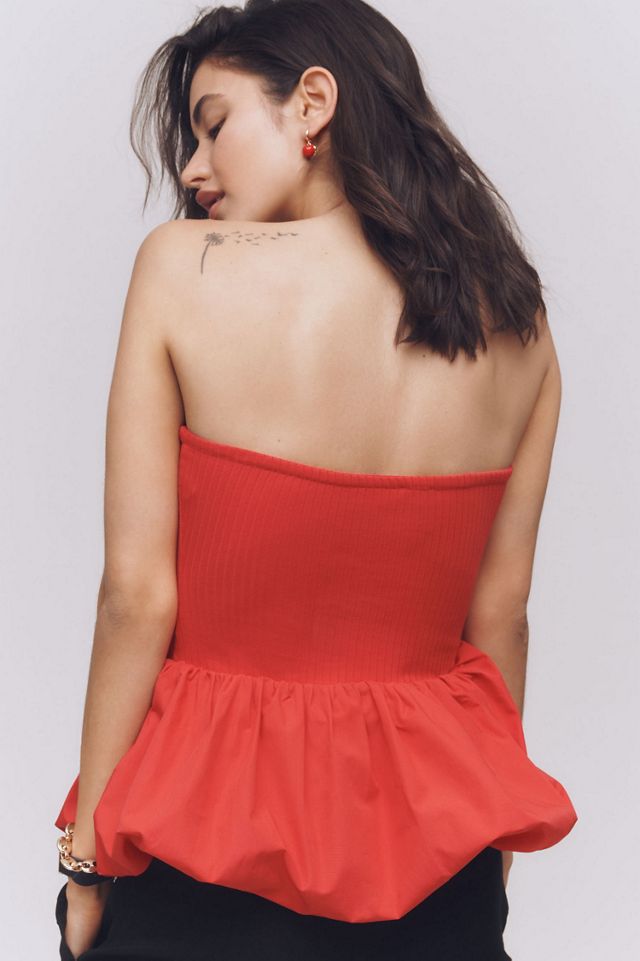 Maeve Strapless Bubble-Hem Peplum Top #1