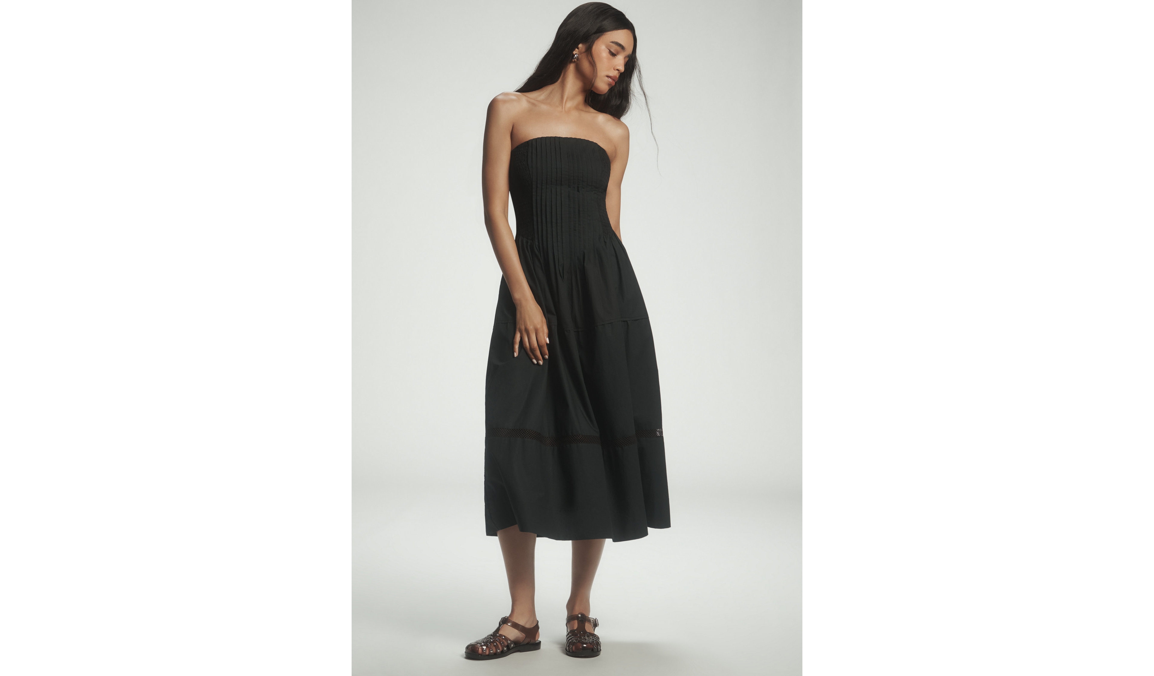 Cotton Poplin Strapless Midi Dress