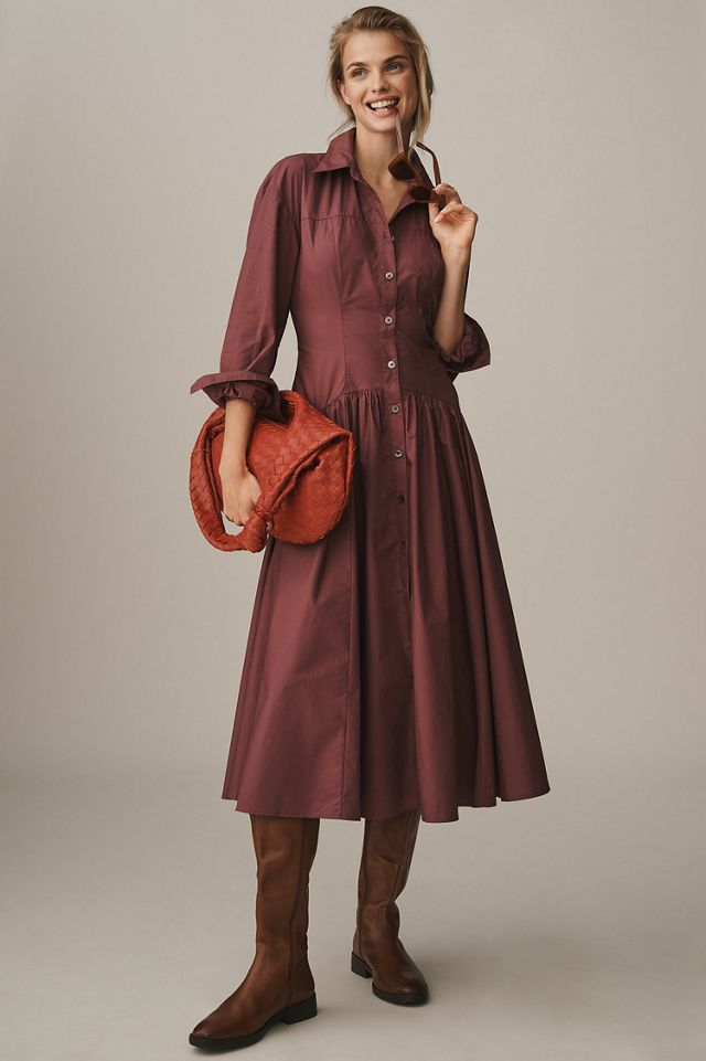 by anthropologie pleated buckle midi shirt dress Pleated Buckle Midi Shirt Dress