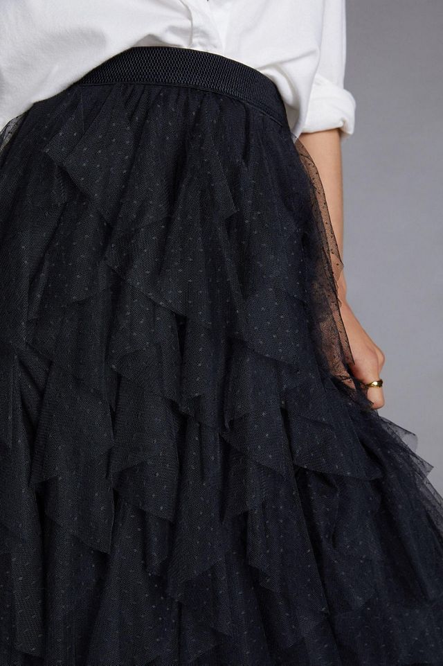 Tesia Ruffled Tulle Midi Skirt | Anthropologie
