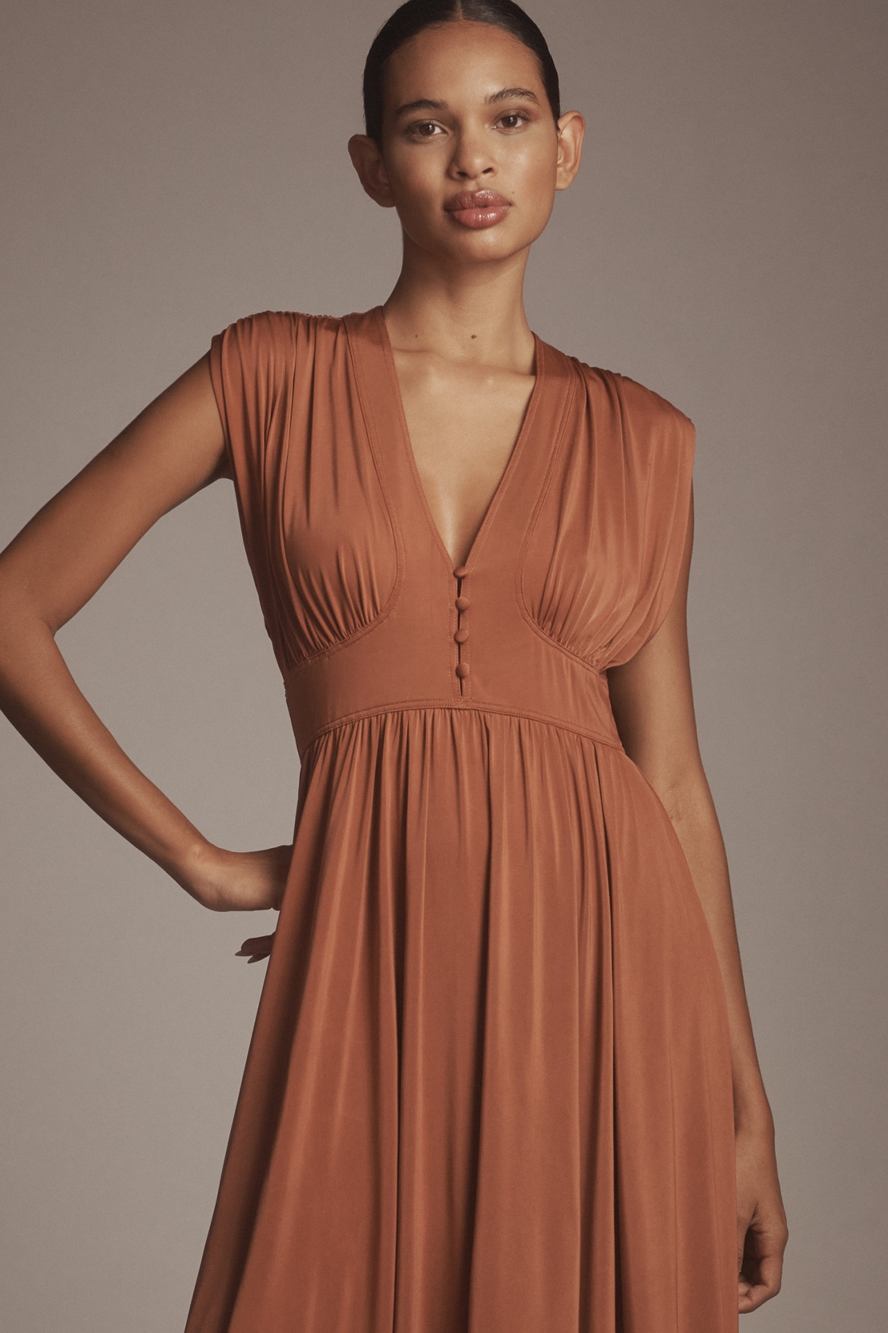 V-Neck A-Line Midi Dress