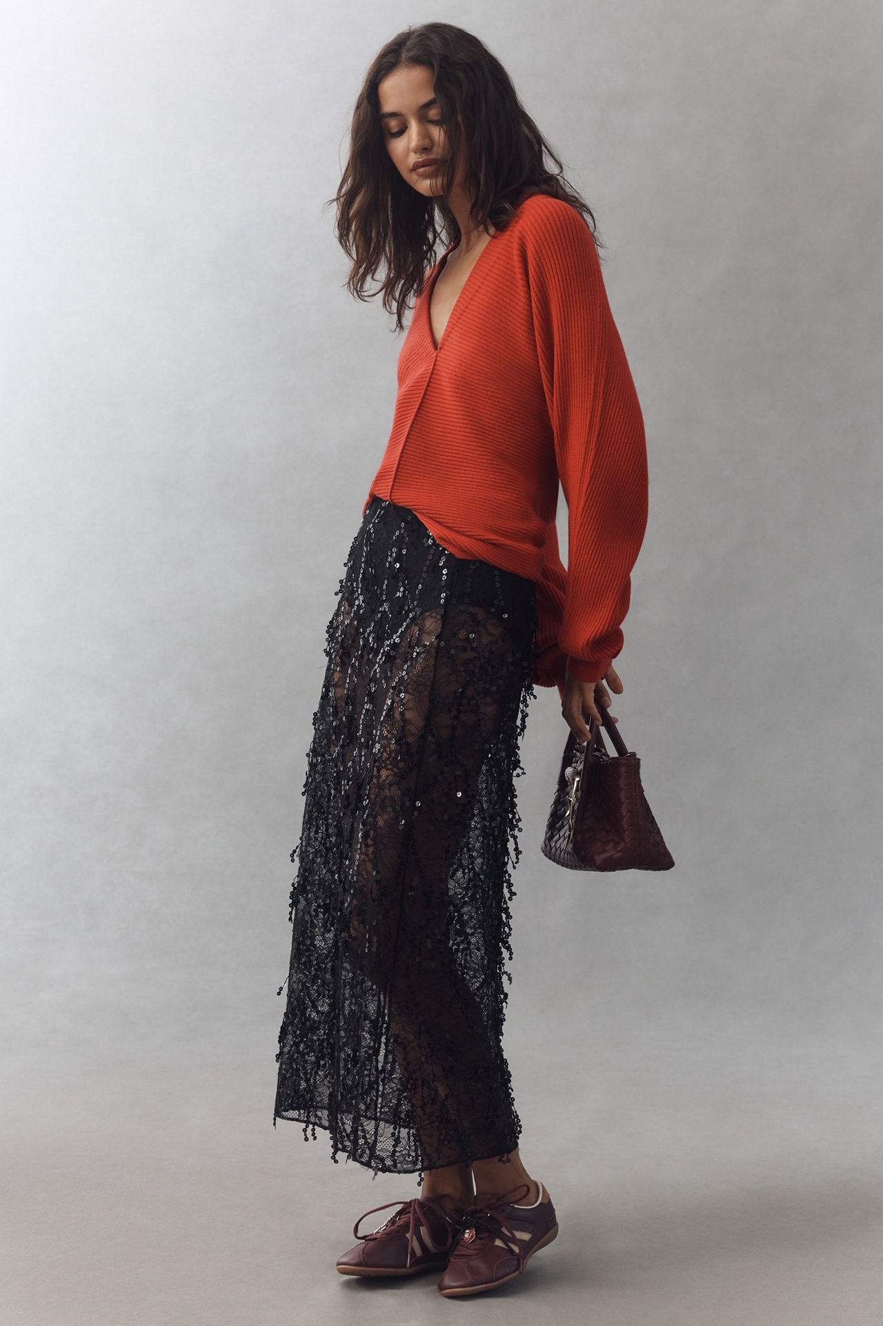 Maeve Plunge-Neck Seamed Sweater