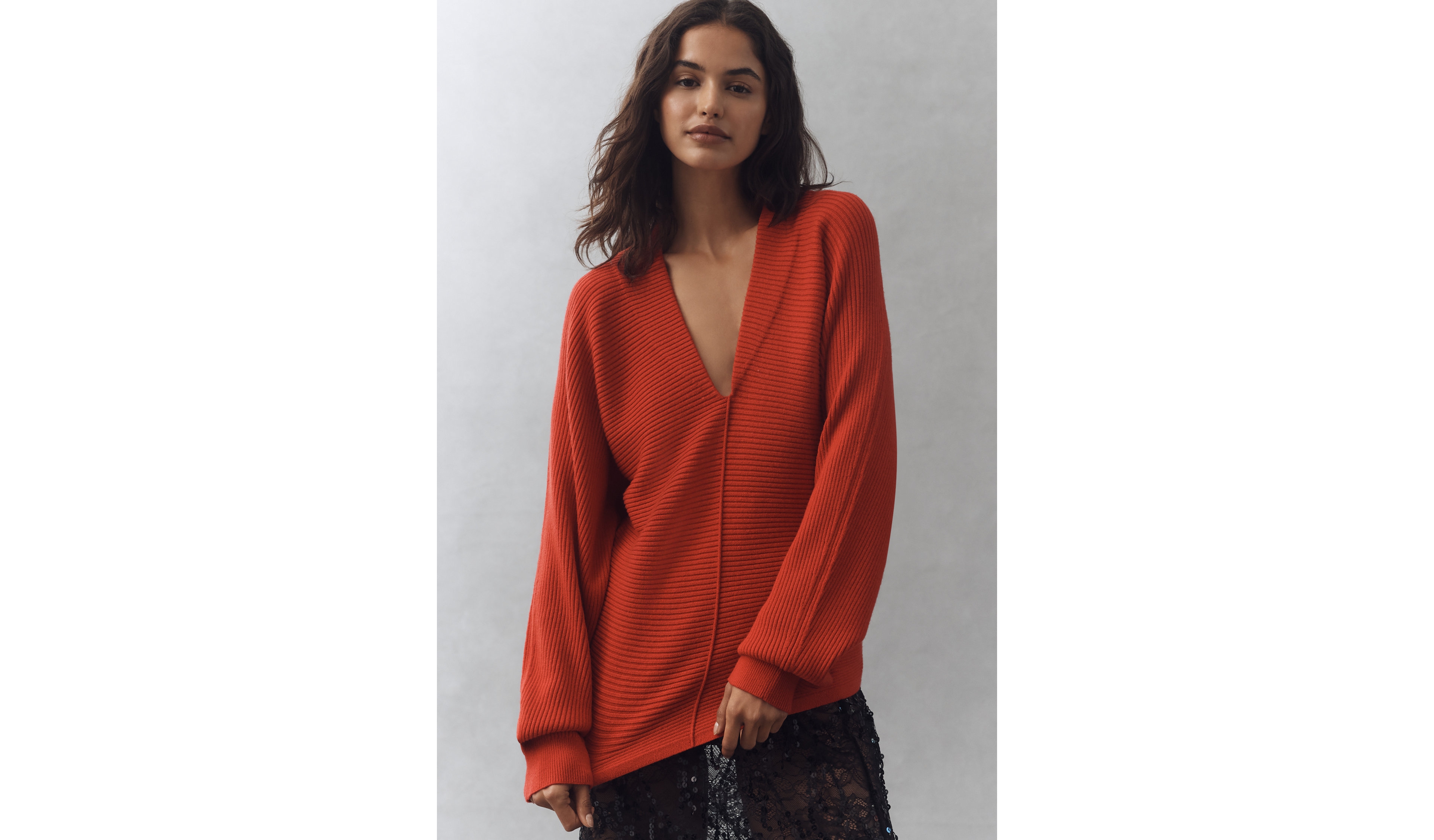 Maeve Plunge-Neck Seamed Sweater