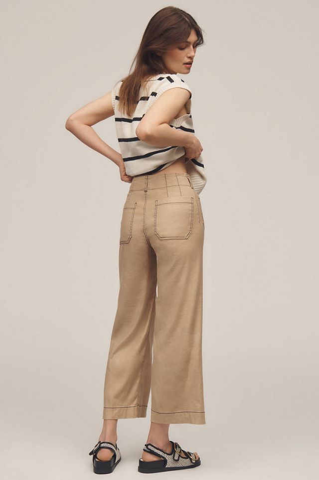 Maeve The Colette Cropped Wide-Leg Pants: Contrast-Stitch Linen Edition #1