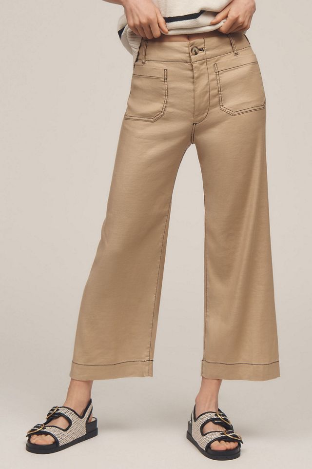 Maeve The Colette Cropped Wide-Leg Pants: Contrast-Stitch Linen Edition #3