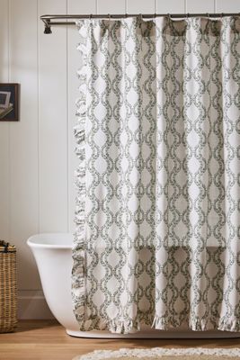 Tree Trellis Cotton Printed Ruffle Shower Curtain