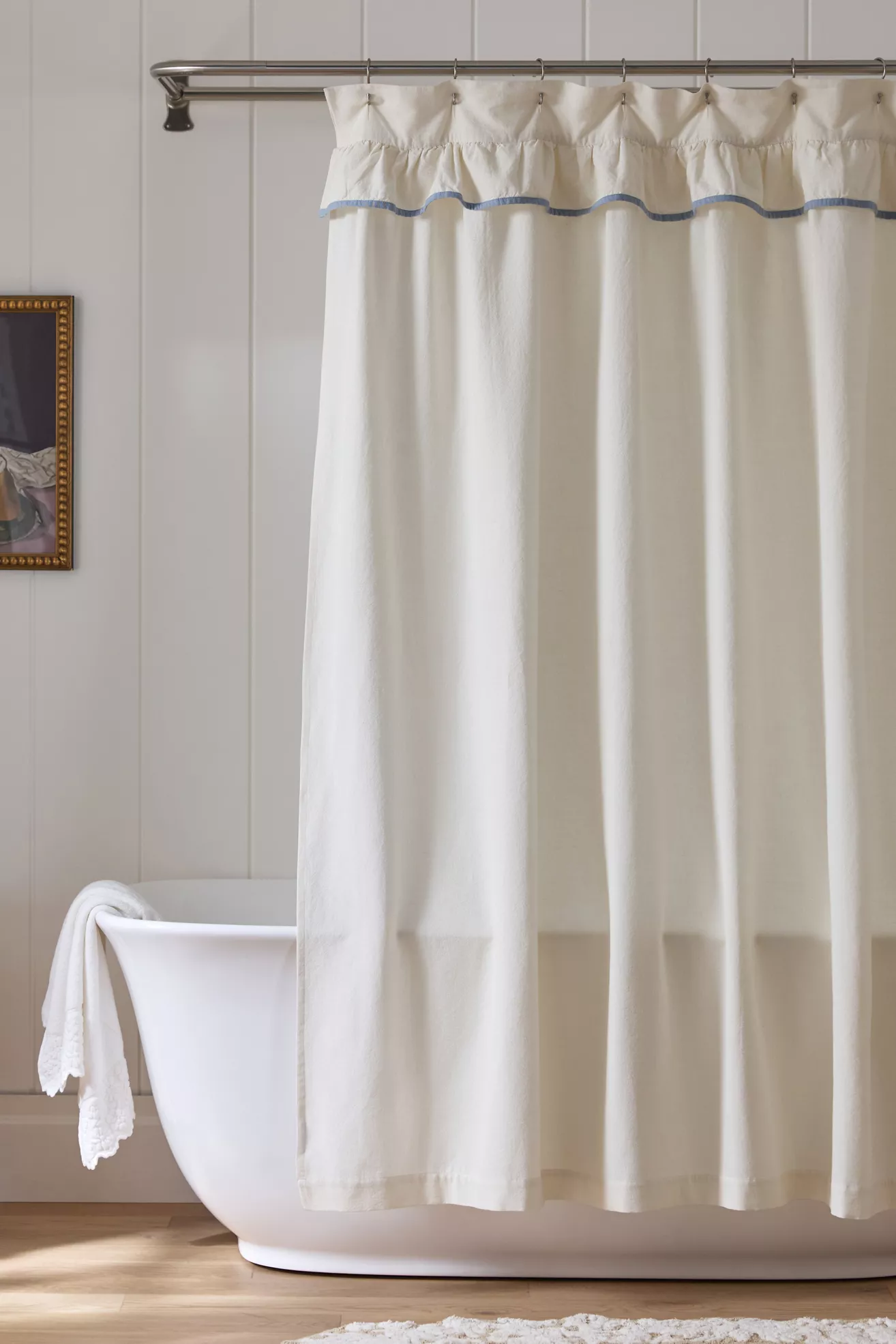 Ruffle Top 100% Cotton Woven Shower Curtain