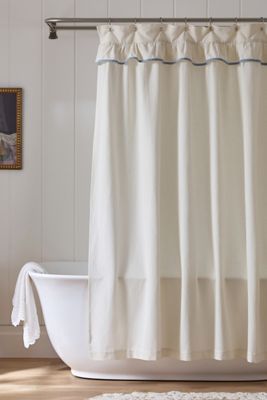 Tenda da Doccia in Cotone Tessuto con Top a Volant