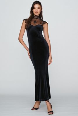 BHLDN Lace High-Neck Velvet Maxi Dress