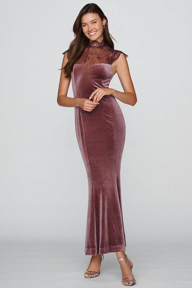 BHLDN Lace High-Neck Velvet Maxi Dress