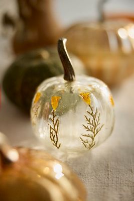Pressed Floral Glass Pumpkins, Set of 2 Small