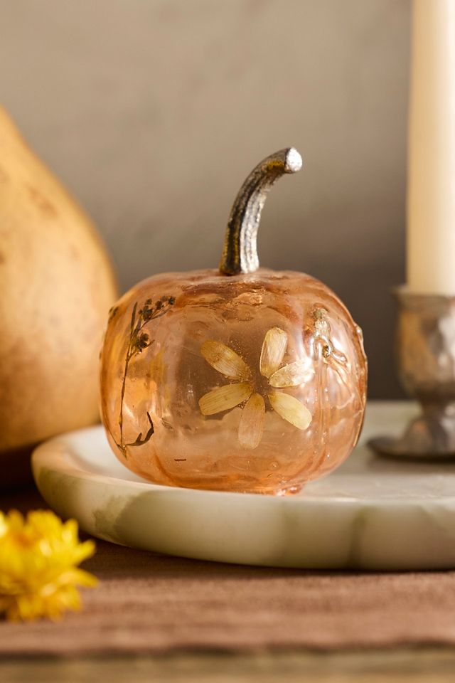 Pressed Floral Glass Pumpkins, Set of 2 Small #1