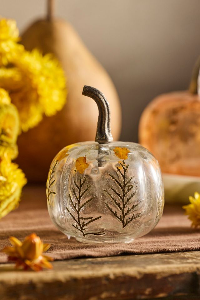 Pressed Floral Glass Pumpkins, Set of 2 Small #2