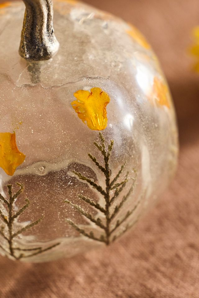 Pressed Floral Glass Pumpkins, Set of 2 Small #3