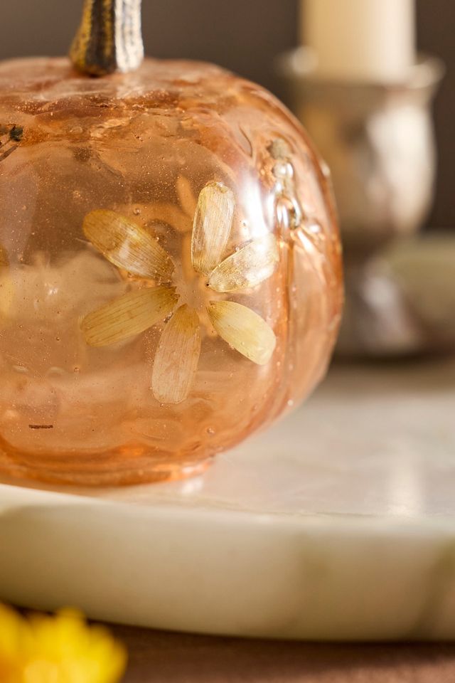 Pressed Floral Glass Pumpkins, Set of 2 Small #4