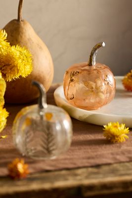 Pressed Floral Glass Pumpkins, Set of 2 Small