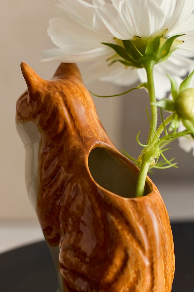 Quail Ceramics Orange & White Tabby Cat Bud Vase #1