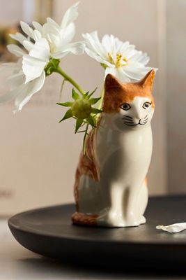 Quail Ceramics Orange & White Tabby Cat Bud Vase