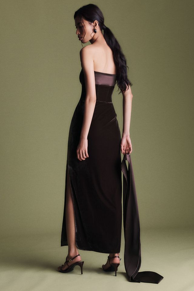 BHLDN Satin Velvet Strapless Midi Dress #3