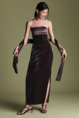 BHLDN Satin Velvet Strapless Midi Dress