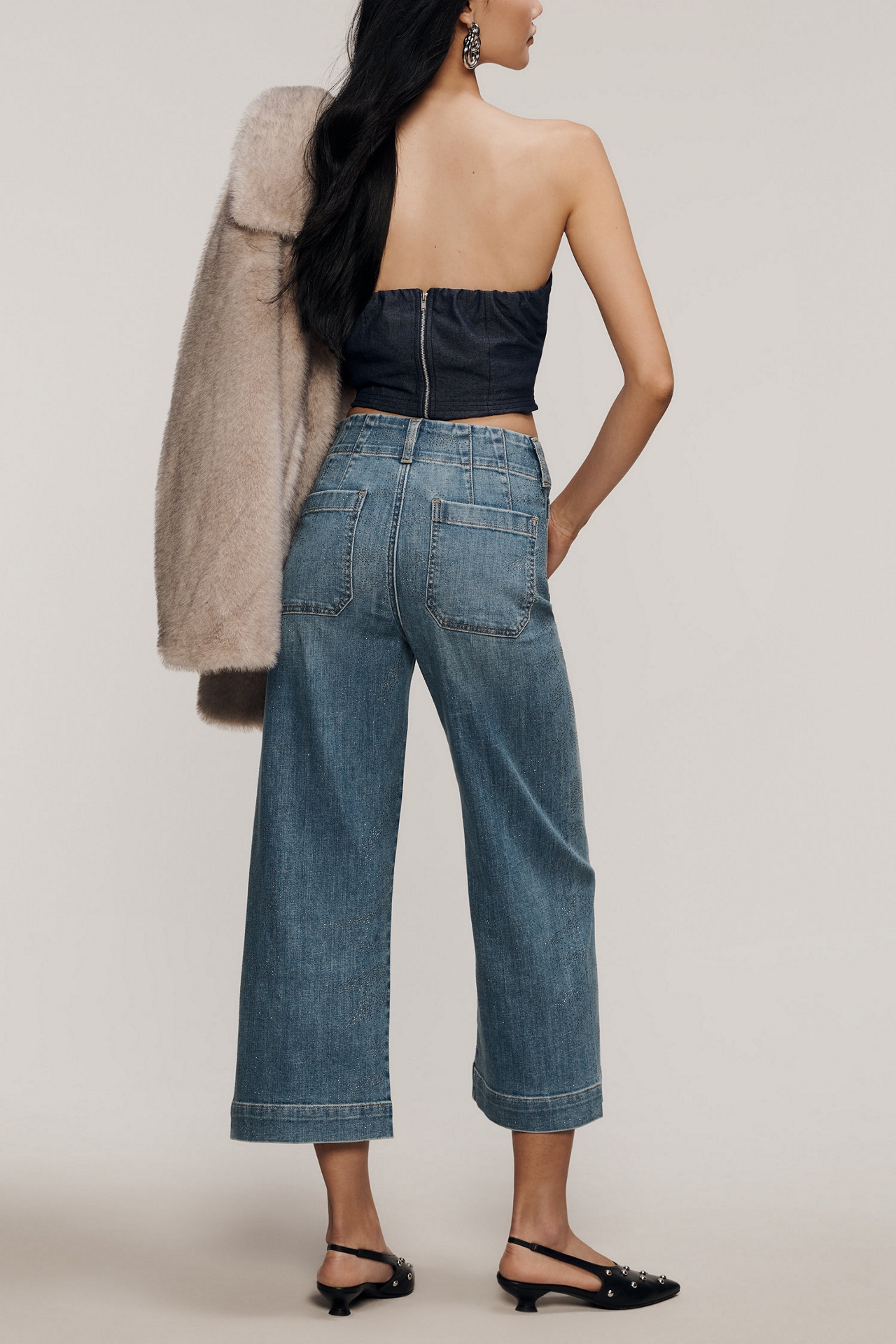 Maeve The Colette Sparkle Crop High-Rise Wide-Leg Jeans