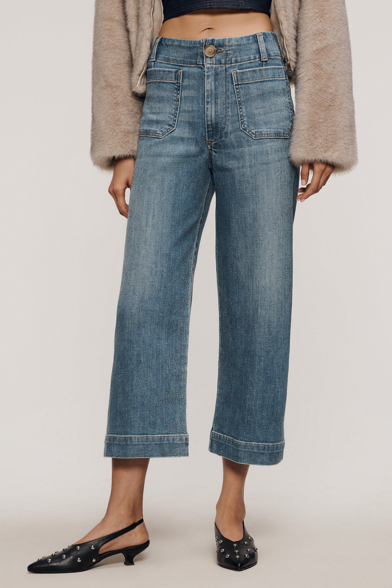 Maeve The Colette Sparkle Crop High-Rise Wide-Leg Jeans