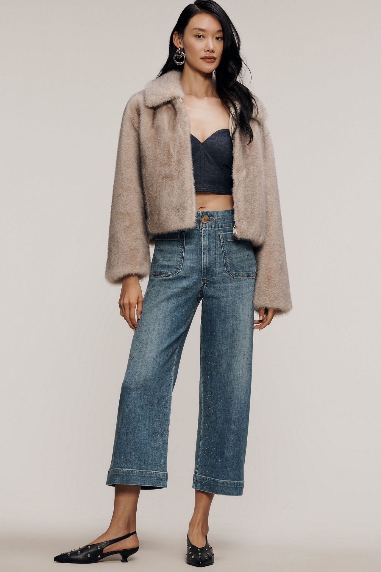 Maeve The Colette Sparkle Crop High-Rise Wide-Leg Jeans