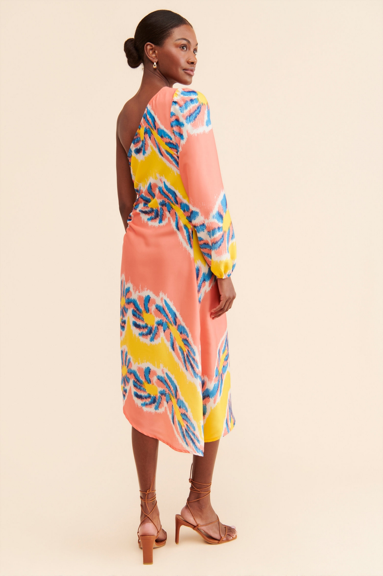 One-Shoulder Printed Midi Dress