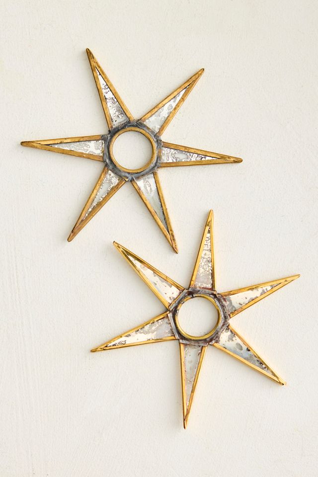 Antique Mirrored Star Candle Cuffs, Set of 2 #2