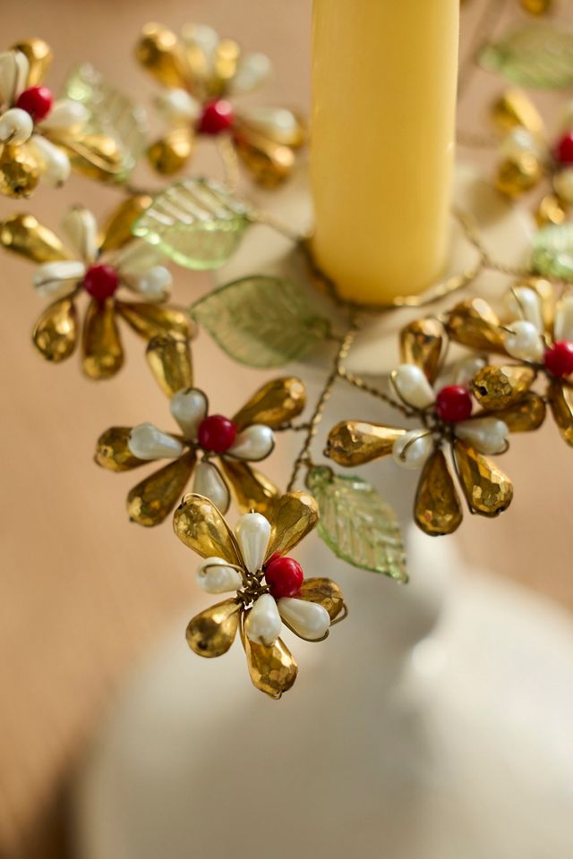 Pearl Blossoms + Bells Taper Candle Wreath #1