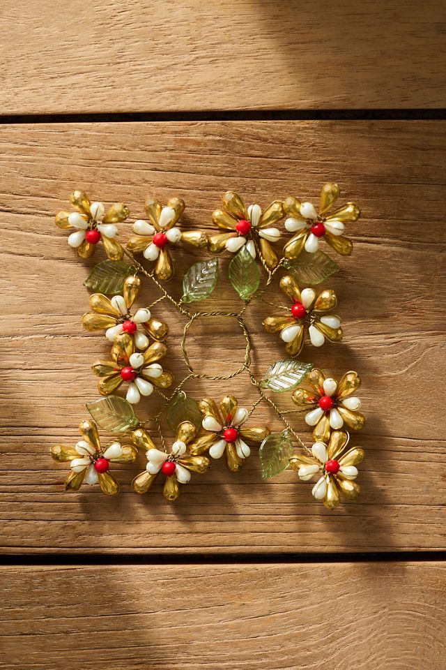Pearl Blossoms + Bells Taper Candle Wreath #2